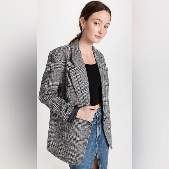 Smythe Oversized Notched Lapel Blazer Gray Glen Check Plaid Small - Picture 2 of 16